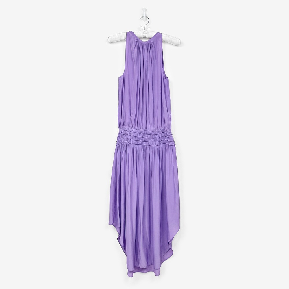 Ramy Brook Audrey Smocked Midi‎ Dress Size L Purple Party Cocktail Wedding Guest